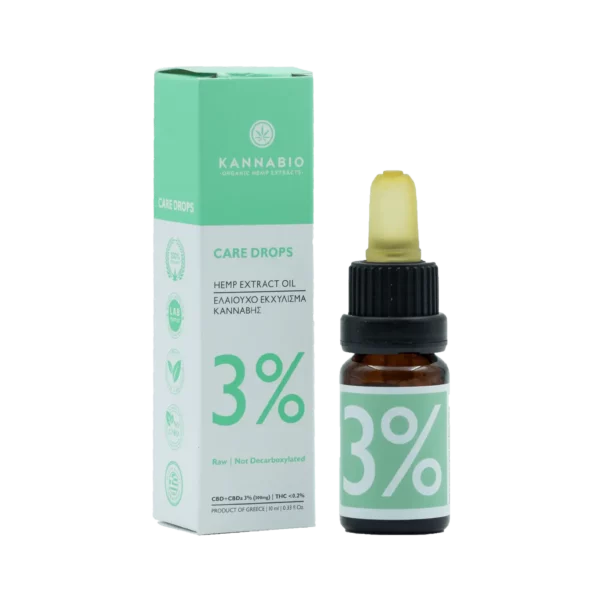 Kannabio Care Drops CBD 3% Πλήρους Φάσματος Raw 300mg/10ml
